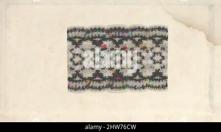 Kunst inspiriert von Banknote-Motiven: Band aus Spitze-wie Drehbank Arbeit Ornament, ca. 1824–42, Gravieren auf Chine Collé, Platte: 4 13/16 x 2 1/2 Zoll (12,2 x 6,4 cm), Druckgrafiken, die mit Cyrus Durand (Amerikaner, 1787–1868, von Artotop modernisierte klassische Werke mit einem Schuss Moderne verbunden sind. Formen, Farbe und Wert, auffällige visuelle Wirkung auf Kunst. Emotionen durch Freiheit von Kunstwerken auf zeitgemäße Weise. Eine zeitlose Botschaft, die eine wild kreative neue Richtung verfolgt. Künstler, die sich dem digitalen Medium zuwenden und die Artotop NFT erschaffen Stockfoto