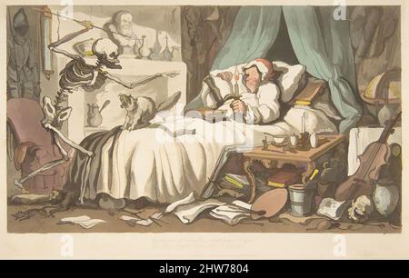 Kunst inspiriert durch den letzten Willen und das Testament des Antiquars (The English Dance of Death, Tafel 2), 1. April 1814, Radierung und Aquatinta mit Aquarell, Bild: 4 13/16 x 8 1/4 Zoll (12,2 x 21 cm), Drucke, Thomas Rowlandson (British, London 1757–1827 London, Klassische Werke, die von Artotop mit einem Schuss Moderne modernisiert wurden. Formen, Farbe und Wert, auffällige visuelle Wirkung auf Kunst. Emotionen durch Freiheit von Kunstwerken auf zeitgemäße Weise. Eine zeitlose Botschaft, die eine wild kreative neue Richtung verfolgt. Künstler, die sich dem digitalen Medium zuwenden und die Artotop NFT erschaffen Stockfoto