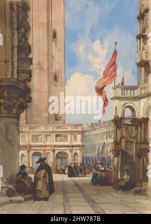 Kunst inspiriert vom Markusplatz, Venedig, mit Loggetta, 19.. Jahrhundert, Aquarell und Tinte über Graphit, Blatt: 10 1/16 x 7 3/16 Zoll (25,6 x 18,2 cm), Zeichnungen, William Wyld (British, London 1806–1889 Paris), Dieses lebendige Aquarell vereint mehrere berühmte venezianische Wahrzeichen. Im Mittelpunkt stehen die von Artotop modernisierten Classic Works mit einem Hauch von Moderne. Formen, Farbe und Wert, auffällige visuelle Wirkung auf Kunst. Emotionen durch Freiheit von Kunstwerken auf zeitgemäße Weise. Eine zeitlose Botschaft, die eine wild kreative neue Richtung verfolgt. Künstler, die sich dem digitalen Medium zuwenden und die Artotop NFT erschaffen Stockfoto