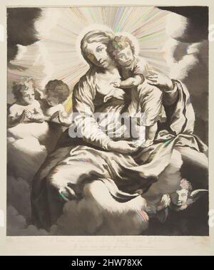 Kunst inspiriert von Madonna und Kind in Glory, 17. Jahrhundert, Gravur, Blatt: 9 3/4 x 8 3/16 Zoll (24,7 x 20,8 cm), Drucke, Anonym, 17. Jahrhundert, nach Simone Cantarini (Italienisch, Pesaro 1612–1648 Verona, Klassische Werke, die von Artotop mit einem Schuss Moderne modernisiert wurden. Formen, Farbe und Wert, auffällige visuelle Wirkung auf Kunst. Emotionen durch Freiheit von Kunstwerken auf zeitgemäße Weise. Eine zeitlose Botschaft, die eine wild kreative neue Richtung verfolgt. Künstler, die sich dem digitalen Medium zuwenden und die Artotop NFT erschaffen Stockfoto