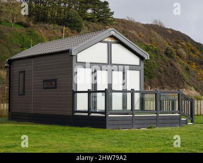 Ferienparkhaus, Pentewan Sands, Cornwall, Großbritannien Stockfoto