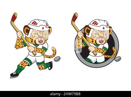 Geparden Eishockey-Spieler Cartoon Charakter Design Illustration , geeignet für Ihre Design-Bedürfnisse, Logo, Illustration, Animation, etc. Stock Vektor