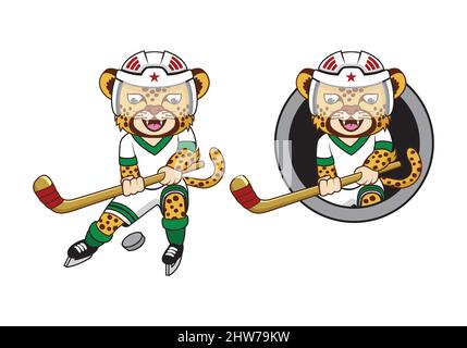 Geparden Eishockey-Spieler Cartoon Charakter Design Illustration , geeignet für Ihre Design-Bedürfnisse, Logo, Illustration, Animation, etc. Stock Vektor