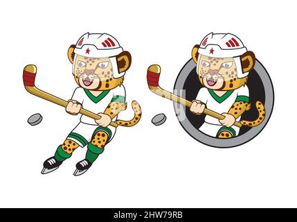 Geparden Eishockey-Spieler Cartoon Charakter Design Illustration , geeignet für Ihre Design-Bedürfnisse, Logo, Illustration, Animation, etc. Stock Vektor