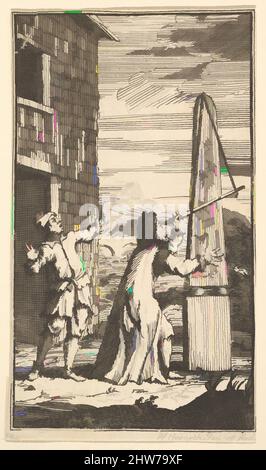 Kunst inspiriert von Sidrophel Examining the Kite through his Telescope (siebzehn kleine Illustrationen zu Samuel Butlers Hudibras, no 10), 1721–26, Radierung und Gravur, Blatt: 4 3/4 x 2 5/8 Zoll (12 x 6,7 cm) (beschnitten), Drucke, William Hogarth (British, London 1697–1764 London, Klassische Werke, die von Artotop mit einem Schuss Moderne modernisiert wurden. Formen, Farbe und Wert, auffällige visuelle Wirkung auf Kunst. Emotionen durch Freiheit von Kunstwerken auf zeitgemäße Weise. Eine zeitlose Botschaft, die eine wild kreative neue Richtung verfolgt. Künstler, die sich dem digitalen Medium zuwenden und die Artotop NFT erschaffen Stockfoto