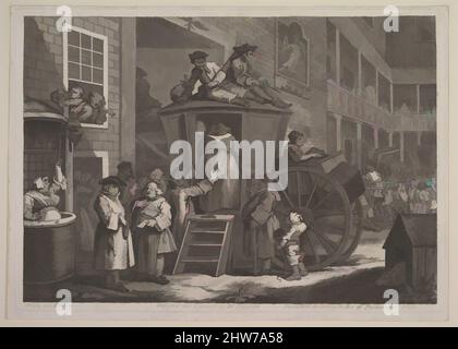 Kunst inspiriert vom Stage Coach oder Country Inn Yard, Juni 1747, Radierung und Gravur; Dritter (?) Zustand von vier, Platte: 8 1/2 x 12 1/8 Zoll (21,6 x 30,8 cm), Drucke, William Hogarth (British, London 1697–1764 London, Klassische Werke, die von Artotop mit einem Schuss Moderne modernisiert wurden. Formen, Farbe und Wert, auffällige visuelle Wirkung auf Kunst. Emotionen durch Freiheit von Kunstwerken auf zeitgemäße Weise. Eine zeitlose Botschaft, die eine wild kreative neue Richtung verfolgt. Künstler, die sich dem digitalen Medium zuwenden und die Artotop NFT erschaffen Stockfoto