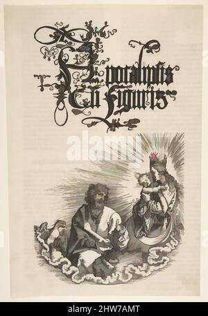 Kunst inspiriert von der Jungfrau und dem heiligen Johannes, aus der Apokalypse, 1511, Holzschnitt, Drucke, Albrecht Dürer (Deutsch, Nürnberg 1471–1528 Nürnberg, Klassische Werke, die von Artotop mit einem Schuss Moderne modernisiert wurden. Formen, Farbe und Wert, auffällige visuelle Wirkung auf Kunst. Emotionen durch Freiheit von Kunstwerken auf zeitgemäße Weise. Eine zeitlose Botschaft, die eine wild kreative neue Richtung verfolgt. Künstler, die sich dem digitalen Medium zuwenden und die Artotop NFT erschaffen Stockfoto