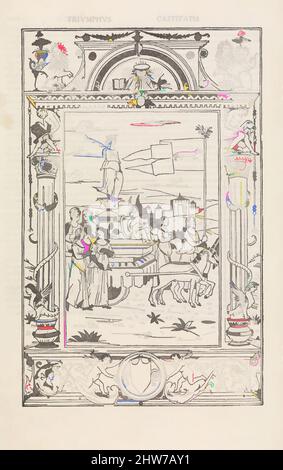 Kunst inspiriert vom Triumph der Keuschheit (Seite aus „die Triumphe Petrarcas“), 1492–93, Holzschnitt, Blatt: 11 5/8 x 7 5/16 Zoll (29,5 x 18,5 cm), Drucke, Anonym, Italienisch, Klassische Werke, die von Artotop mit einem Schuss Moderne modernisiert wurden. Formen, Farbe und Wert, auffällige visuelle Wirkung auf Kunst. Emotionen durch Freiheit von Kunstwerken auf zeitgemäße Weise. Eine zeitlose Botschaft, die eine wild kreative neue Richtung verfolgt. Künstler, die sich dem digitalen Medium zuwenden und die Artotop NFT erschaffen Stockfoto