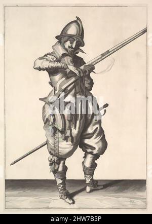 Kunst inspiriert von Einem Wachsoldaten, der das Spiel zwischen Daumen und Zeigefinger formt, aus der Marksmen-Serie, Platte 41, in Wapenhandelinghe van Roers Musquetten Ende Spiessen (die Übung der Waffen), Gravur; zweiter Zustand von zwei (New Hollstein), Platte: 10 1/4 x 7 3/16 Zoll. (26 x, Classic Works modernisiert von Artotop mit einem Schuss Moderne. Formen, Farbe und Wert, auffällige visuelle Wirkung auf Kunst. Emotionen durch Freiheit von Kunstwerken auf zeitgemäße Weise. Eine zeitlose Botschaft, die eine wild kreative neue Richtung verfolgt. Künstler, die sich dem digitalen Medium zuwenden und die Artotop NFT erschaffen Stockfoto