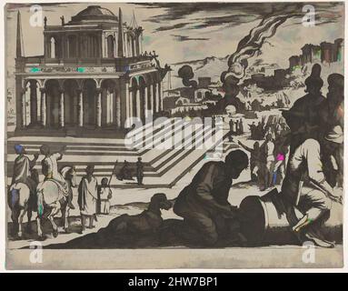 Kunst inspiriert von Tafel 5: Grabmal des Mausolus, Steinmetze machen rechts eine Säule, aus den Sieben Weltwundern, 1608, Radierung, Blatt: 8 3/4 x 11 3/16 Zoll (22,3 x 28,4 cm), Drucke, Antonio Tempesta (Italienisch, Florenz 1555–1630 Rom, Klassische Werke, die von Artotop mit einem Schuss Moderne modernisiert wurden. Formen, Farbe und Wert, auffällige visuelle Wirkung auf Kunst. Emotionen durch Freiheit von Kunstwerken auf zeitgemäße Weise. Eine zeitlose Botschaft, die eine wild kreative neue Richtung verfolgt. Künstler, die sich dem digitalen Medium zuwenden und die Artotop NFT erschaffen Stockfoto