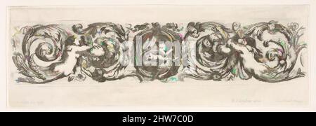 Art Inspired by Design for a Frieze with Acanthus Scrolls with the Theme of Love, Teller 7 aus: 'Dekorative Friesen und Laub' (Ornamenti di fregi e fogliami), ca. 1645–50, Radierung, Blatt: 3 1/4 × 9 3/4 Zoll (8,3 × 24,7 cm), Stefano della Bella (Italienisch, Florenz 1610–1664 Florenz, Klassische Werke, die von Artotop mit einem Schuss Moderne modernisiert wurden. Formen, Farbe und Wert, auffällige visuelle Wirkung auf Kunst. Emotionen durch Freiheit von Kunstwerken auf zeitgemäße Weise. Eine zeitlose Botschaft, die eine wild kreative neue Richtung verfolgt. Künstler, die sich dem digitalen Medium zuwenden und die Artotop NFT erschaffen Stockfoto