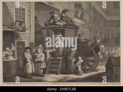 Kunst inspiriert vom Stage Coach oder dem Country Inn Yard, 1747, Radierung und Gravur; zweiter Zustand von drei, Blatt: 8 3/8 x 11 11/16 Zoll (21,3 x 29,7 cm), Drucke, William Hogarth (British, London 1697–1764 London, Klassische Werke, die von Artotop mit einem Schuss Moderne modernisiert wurden. Formen, Farbe und Wert, auffällige visuelle Wirkung auf Kunst. Emotionen durch Freiheit von Kunstwerken auf zeitgemäße Weise. Eine zeitlose Botschaft, die eine wild kreative neue Richtung verfolgt. Künstler, die sich dem digitalen Medium zuwenden und die Artotop NFT erschaffen Stockfoto