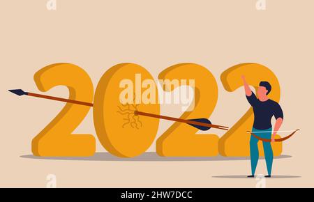 2022 Geschäftsplan und Erfolg erzielen. Vision Wachstum und Führung Mission Motivation Vektor Illustration Konzept. Konzentrieren Sie sich auf zukünftige Ziele und Geschäfte Stock Vektor