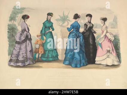 Art inspired by Le Coquet, No. 22, from Journal des Modes Spécial pour Couturières, 1. Juli 1869, Stahlgravur mit Handkolorierung, Blatt: 11 1/16 x 15 9/16 Zoll (28,1 x 39,6 cm), Drucke, Laure Noël (französisch, 1827–1878, Klassische Werke, die von Artotop mit einem Schuss Moderne modernisiert wurden. Formen, Farbe und Wert, auffällige visuelle Wirkung auf Kunst. Emotionen durch Freiheit von Kunstwerken auf zeitgemäße Weise. Eine zeitlose Botschaft, die eine wild kreative neue Richtung verfolgt. Künstler, die sich dem digitalen Medium zuwenden und die Artotop NFT erschaffen Stockfoto