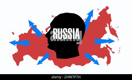 Kopf Silhouette auf expansionistischen Russland Karte Illustration Stockfoto