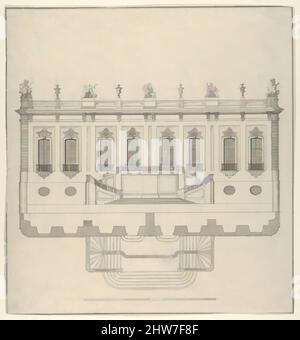 Kunst inspiriert von Design für einen Palast façade, ca. 1700, Stift und braune Tinte, Pinsel mit grau-brauner Wäsche, über schwarzer Kreide (oder Graphit), Blatt: 12 13/16 x 12 3/16 Zoll (32,5 x 31 cm), Anonym, Italienisch 18. Jahrhundert, Klassische Werke, die von Artotop mit einem Schuss Moderne modernisiert wurden. Formen, Farbe und Wert, auffällige visuelle Wirkung auf Kunst. Emotionen durch Freiheit von Kunstwerken auf zeitgemäße Weise. Eine zeitlose Botschaft, die eine wild kreative neue Richtung verfolgt. Künstler, die sich dem digitalen Medium zuwenden und die Artotop NFT erschaffen Stockfoto