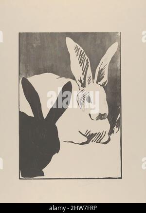 Von Rabbits inspirierte Kunst (Les Lapins), April–Juni 1893, Holzschnitt auf grauem Papier, Bild: 12 15/16 × 9 1/16 in. (32,9 × 23 cm), Drucke, Henri-Charles Guérard (Französisch, Paris 1846–1897 Paris, Klassische Werke, die von Artotop mit einem Schuss Moderne modernisiert wurden. Formen, Farbe und Wert, auffällige visuelle Wirkung auf Kunst. Emotionen durch Freiheit von Kunstwerken auf zeitgemäße Weise. Eine zeitlose Botschaft, die eine wild kreative neue Richtung verfolgt. Künstler, die sich dem digitalen Medium zuwenden und die Artotop NFT erschaffen Stockfoto