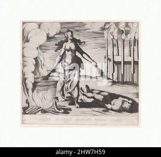 Kunst inspiriert von Platte 64: Medea Wiederherstellung von Aesons Jugend (Aesoni decordito iuventam restituit Medea), aus Ovids 'Metamorphosen', 1606, Ätzung, Blatt: 4 in. × 4 9/16 Zoll (10,2 × 11,6 cm), Drucke, Antonio Tempesta (Italienisch, Florenz 1555–1630 Rom, Klassische Werke, die von Artotop mit einem Schuss Moderne modernisiert wurden. Formen, Farbe und Wert, auffällige visuelle Wirkung auf Kunst. Emotionen durch Freiheit von Kunstwerken auf zeitgemäße Weise. Eine zeitlose Botschaft, die eine wild kreative neue Richtung verfolgt. Künstler, die sich dem digitalen Medium zuwenden und die Artotop NFT erschaffen Stockfoto