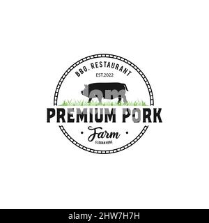 Schweinezucht-Logo auf der Prärie, Premium-Schweinefleisch Stock Vektor