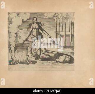 Art Inspired by Medea Restoring Aeson's Youth (Aesoni decerptio iuventam restituit Medea), from the Metamorphoses of Ovid (Metamorphosean sive Transformationum), Platte 64, Veröffentlicht nach 1606, Radierung, Blatt: 6 7/8 x 7 7/8 Zoll (17,5 x 20 cm), Drucke, Antonio Tempesta (Italienisch, Klassische Werke, die von Artotop mit einem Schuss Modernität modernisiert wurden. Formen, Farbe und Wert, auffällige visuelle Wirkung auf Kunst. Emotionen durch Freiheit von Kunstwerken auf zeitgemäße Weise. Eine zeitlose Botschaft, die eine wild kreative neue Richtung verfolgt. Künstler, die sich dem digitalen Medium zuwenden und die Artotop NFT erschaffen Stockfoto