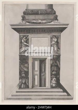 Kunst inspiriert von Speculum Romanae Magnificentiae: Der Giebel der Trajansäule, 16.. Jahrhundert, Gravur, Blatt: 12 5/8 x 9 1/4 Zoll (32 x 23,5 cm), Drucke, Anonym, Klassisches Werk, das von Artotop mit einem Schuss Moderne modernisiert wurde. Formen, Farbe und Wert, auffällige visuelle Wirkung auf Kunst. Emotionen durch Freiheit von Kunstwerken auf zeitgemäße Weise. Eine zeitlose Botschaft, die eine wild kreative neue Richtung verfolgt. Künstler, die sich dem digitalen Medium zuwenden und die Artotop NFT erschaffen Stockfoto