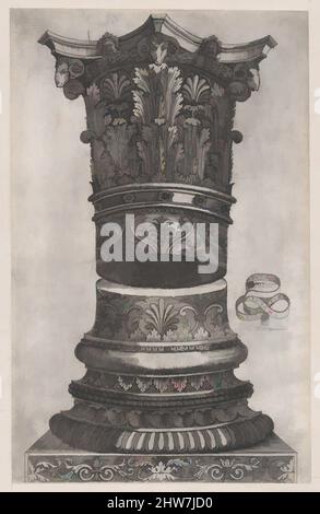 Kunst inspiriert von Speculum Romanae Magnificentiae: Verzierte Hauptstadt und Basis im Jupiter-Tempel, Rom, ca. 1537, Gravieren, Montage: 17 11/16 x 13 1/8 Zoll (44,9 x 33,3 cm), Drucke, zugeschrieben Master G.A. (italienisch, aktiv ca. 1535, Classic Works modernisiert von Artotop mit einem Schuss Moderne. Formen, Farbe und Wert, auffällige visuelle Wirkung auf Kunst. Emotionen durch Freiheit von Kunstwerken auf zeitgemäße Weise. Eine zeitlose Botschaft, die eine wild kreative neue Richtung verfolgt. Künstler, die sich dem digitalen Medium zuwenden und die Artotop NFT erschaffen Stockfoto