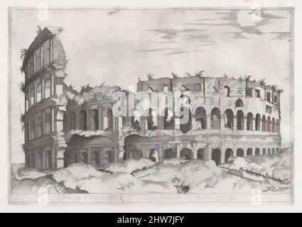 Kunst inspiriert von Speculum Romanae Magnificentiae: The Coloseum, 16.. Jahrhundert, Gravur, Blatt: 13 5/8 x 19 3/16 Zoll (34,6 x 48,8 cm), Drucke, Anonym, Klassisches Werk, das von Artotop mit einem Schuss Moderne modernisiert wurde. Formen, Farbe und Wert, auffällige visuelle Wirkung auf Kunst. Emotionen durch Freiheit von Kunstwerken auf zeitgemäße Weise. Eine zeitlose Botschaft, die eine wild kreative neue Richtung verfolgt. Künstler, die sich dem digitalen Medium zuwenden und die Artotop NFT erschaffen Stockfoto