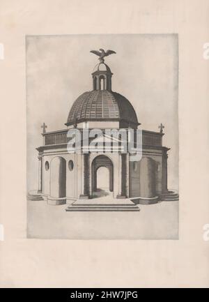 Kunst inspiriert von Speculum Romanae Magnificentiae: Achteckiger Tempel mit einer Kuppel, überragt von einem gewölbten Turm, gekrönt mit einem Adler, 16. Jahrhundert, Radierung, Blatt: 19 x 13 3/8 Zoll (48,2 x 33,9 cm), Drucke, Anonym, Klassisches Werk, das von Artotop mit einem Schuss Moderne modernisiert wurde. Formen, Farbe und Wert, auffällige visuelle Wirkung auf Kunst. Emotionen durch Freiheit von Kunstwerken auf zeitgemäße Weise. Eine zeitlose Botschaft, die eine wild kreative neue Richtung verfolgt. Künstler, die sich dem digitalen Medium zuwenden und die Artotop NFT erschaffen Stockfoto