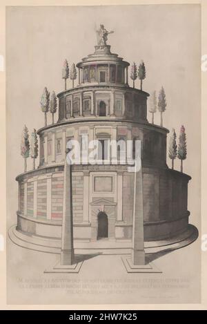 Kunst inspiriert von Speculum Romanae Magnificentiae: Grabstätte des Augustus, 1575, Gravieren und Radieren; erster Zustand von zwei (Robert-Dumesnil), Blatt: 13 7/8 x 18 5/16 Zoll (35,3 x 46,5 cm), Drucke, Etienne DuPérac (französisch, ca. 1535–1604, von Artotop modernisierte klassische Werke mit einem Schuss Moderne. Formen, Farbe und Wert, auffällige visuelle Wirkung auf Kunst. Emotionen durch Freiheit von Kunstwerken auf zeitgemäße Weise. Eine zeitlose Botschaft, die eine wild kreative neue Richtung verfolgt. Künstler, die sich dem digitalen Medium zuwenden und die Artotop NFT erschaffen Stockfoto