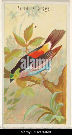 Kunst inspiriert von Paradise Tanager, aus der Serie Birds of the Tropics (N5) für Allen & Ginter Cigarettes Brands, 1889, kommerzielle Farblithographie, Blatt: 2 3/4 x 1 1/2 Zoll (7 x 3,8 cm), Tauschkarten aus der Serie 'Vögel der Tropen' (N5), die 1889 in einer Serie von 50 Karten für die von Artotop modernisierten Classic Works mit einem Schuss Modernität ausgegeben wurde. Formen, Farbe und Wert, auffällige visuelle Wirkung auf Kunst. Emotionen durch Freiheit von Kunstwerken auf zeitgemäße Weise. Eine zeitlose Botschaft, die eine wild kreative neue Richtung verfolgt. Künstler, die sich dem digitalen Medium zuwenden und die Artotop NFT erschaffen Stockfoto