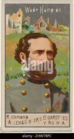Von Wade Hampton inspirierte Kunst, aus der Serie Great Generals (N15) für Allen & Ginter Cigarettes Brands, 1888, kommerzielle Farblithographie, Blatt: 2 3/4 x 1 1/2 Zoll (7 x 3,8 cm), Trade Cards aus der Serie 'Great Generals' (N15), die 1888 in einem Satz von 50 Karten zur Förderung von Allen herausgegeben wurde, Classic Works, modernisiert von Artotop mit einem Schuss Modernität. Formen, Farbe und Wert, auffällige visuelle Wirkung auf Kunst. Emotionen durch Freiheit von Kunstwerken auf zeitgemäße Weise. Eine zeitlose Botschaft, die eine wild kreative neue Richtung verfolgt. Künstler, die sich dem digitalen Medium zuwenden und die Artotop NFT erschaffen Stockfoto
