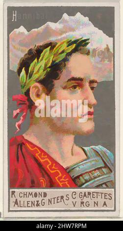 Von Hannibal inspirierte Kunst, aus der Serie Great Generals (N15) für Allen & Ginter Cigarettes Brands, 1888, kommerzielle Farblithographie, Blatt: 2 3/4 x 1 1/2 Zoll (7 x 3,8 cm), Trade Cards aus der Serie 'Great Generals' (N15), die 1888 in einem Satz von 50 Karten zur Förderung von Allen herausgegeben wurde, Classic Works, modernisiert von Artotop mit einem Schuss Modernität. Formen, Farbe und Wert, auffällige visuelle Wirkung auf Kunst. Emotionen durch Freiheit von Kunstwerken auf zeitgemäße Weise. Eine zeitlose Botschaft, die eine wild kreative neue Richtung verfolgt. Künstler, die sich dem digitalen Medium zuwenden und die Artotop NFT erschaffen Stockfoto