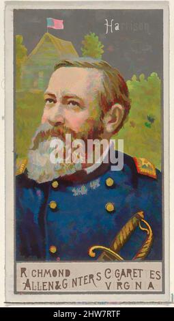 Kunst inspiriert von Harrison, aus der Serie Great Generals (N15) für Allen & Ginter Cigarettes Brands, 1888, kommerzielle Farblithographie, Blatt: 2 3/4 x 1 1/2 Zoll (7 x 3,8 cm), Trade Cards aus der Serie 'Great Generals' (N15), die 1888 in einem Satz von 50 Karten zur Förderung von Allen herausgegeben wurde, Classic Works, modernisiert von Artotop mit einem Schuss Modernität. Formen, Farbe und Wert, auffällige visuelle Wirkung auf Kunst. Emotionen durch Freiheit von Kunstwerken auf zeitgemäße Weise. Eine zeitlose Botschaft, die eine wild kreative neue Richtung verfolgt. Künstler, die sich dem digitalen Medium zuwenden und die Artotop NFT erschaffen Stockfoto