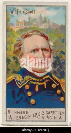 Kunst inspiriert von Winfield Scott, aus der Serie Great Generals (N15) für Allen & Ginter Cigarettes Brands, 1888, kommerzielle Farblithographie, Blatt: 2 3/4 x 1 1/2 Zoll (7 x 3,8 cm), Trade Cards aus der Serie 'Great Generals' (N15), die 1888 in einem Satz von 50 Karten zur Förderung von Allen herausgegeben wurde, Classic Works, modernisiert von Artotop mit einem Schuss Modernität. Formen, Farbe und Wert, auffällige visuelle Wirkung auf Kunst. Emotionen durch Freiheit von Kunstwerken auf zeitgemäße Weise. Eine zeitlose Botschaft, die eine wild kreative neue Richtung verfolgt. Künstler, die sich dem digitalen Medium zuwenden und die Artotop NFT erschaffen Stockfoto