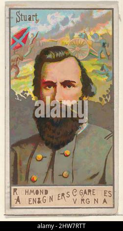 Kunst inspiriert von James Ewell Brown 'Jeb' Stuart, aus der Serie Great Generals (N15) für Allen & Ginter Cigarettes Brands, 1888, kommerzielle Farblithographie, Blatt: 2 3/4 x 1 1/2 Zoll (7 x 3,8 cm), Trade Cards aus der Serie 'Great Generals' (N15), 1888 in einem Satz von 50 Karten herausgegeben, Classic Works modernisiert von Artotop mit einem Schuss Moderne. Formen, Farbe und Wert, auffällige visuelle Wirkung auf Kunst. Emotionen durch Freiheit von Kunstwerken auf zeitgemäße Weise. Eine zeitlose Botschaft, die eine wild kreative neue Richtung verfolgt. Künstler, die sich dem digitalen Medium zuwenden und die Artotop NFT erschaffen Stockfoto