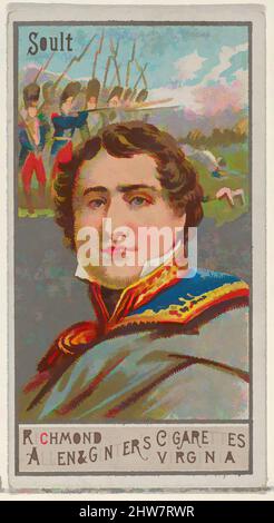 Kunst inspiriert von Nicolas Jean-de-Dieu Soult, aus der Serie Great Generals (N15) für Allen & Ginter Cigarettes Brands, 1888, kommerzielle Farblithographie, Blatt: 2 3/4 x 1 1/2 Zoll (7 x 3,8 cm), Tauschkarten aus der Serie "große Generäle" (N15), die 1888 in einem Satz von 50 Karten an die von Artotop modernisierten Classic Works mit einem Schuss Modernität ausgegeben wurde. Formen, Farbe und Wert, auffällige visuelle Wirkung auf Kunst. Emotionen durch Freiheit von Kunstwerken auf zeitgemäße Weise. Eine zeitlose Botschaft, die eine wild kreative neue Richtung verfolgt. Künstler, die sich dem digitalen Medium zuwenden und die Artotop NFT erschaffen Stockfoto