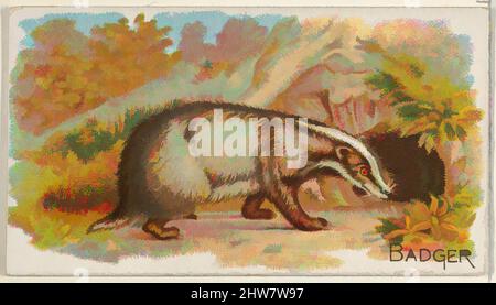 Art Inspired by Badger, from the quadrupeds series (N21) for Allen & Ginter Cigarettes, 1890, Commercial color lithograph, Sheet: 1 1/2 x 2 3/4 in. (3,8 x 7 cm), Tauschkarten aus der Serie „Quadrupeds“ (N21), die 1890 in einem Satz von 50 Karten zur Werbung für die Marke Allen & Ginter herausgegeben wurde. Classic Works wurde von Artotop mit einem Schuss Modernität modernisiert. Formen, Farbe und Wert, auffällige visuelle Wirkung auf Kunst. Emotionen durch Freiheit von Kunstwerken auf zeitgemäße Weise. Eine zeitlose Botschaft, die eine wild kreative neue Richtung verfolgt. Künstler, die sich dem digitalen Medium zuwenden und die Artotop NFT erschaffen Stockfoto