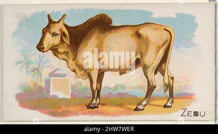 Kunst inspiriert von Zebu, aus der Quadrupeds-Serie (N21) für Allen & Ginter Zigaretten, 1890, kommerzielle Farblithographie, Blatt: 1 1/2 x 2 3/4 Zoll (3,8 x 7 cm), Trade Cards aus der Serie „Quadrupeds“ (N21), die 1890 in einem Satz von 50 Karten zur Werbung für die Zigaretten der Marke Allen & Ginter ausgegeben wurde, Classic Works, die von Artotop mit einem Schuss Modernität modernisiert wurden. Formen, Farbe und Wert, auffällige visuelle Wirkung auf Kunst. Emotionen durch Freiheit von Kunstwerken auf zeitgemäße Weise. Eine zeitlose Botschaft, die eine wild kreative neue Richtung verfolgt. Künstler, die sich dem digitalen Medium zuwenden und die Artotop NFT erschaffen Stockfoto