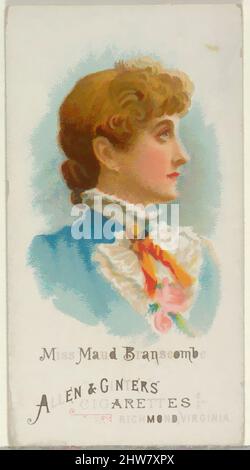 Kunst inspiriert von Miss Maud Branscombe, aus World's Beauties, Serie 1 (N26) für Allen & Ginter Zigaretten, 1888, kommerzielle Farblithographie, Blatt: 2 3/4 x 1 1/2 Zoll (7 x 3,8 cm), Trade Cards from 'World's Beauties', Series 1 (N26), herausgegeben 1888 in einem Satz von 50 Karten zur Förderung von Allen, Classic Works modernisiert von Artotop mit einem Schuss Modernität. Formen, Farbe und Wert, auffällige visuelle Wirkung auf Kunst. Emotionen durch Freiheit von Kunstwerken auf zeitgemäße Weise. Eine zeitlose Botschaft, die eine wild kreative neue Richtung verfolgt. Künstler, die sich dem digitalen Medium zuwenden und die Artotop NFT erschaffen Stockfoto