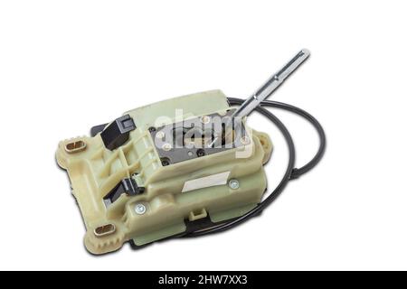 Ersatzteil auf einem weißen, isolierten Hintergrund auf einem Foto studio zum Verkauf bei einem Auto-Parsing oder Ersatz in einem Car Service Center - Automatische Übertragung Stockfoto