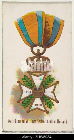 Kunst inspiriert vom Militärorden von William Niederlande, aus der World's Decorations Serie (N30) für Allen & Ginter Zigaretten, 1890, kommerzielle Farblithographie, Blatt: 2 3/4 x 1 1/2 Zoll (7 x 3,8 cm), Handelskarten aus der Serie 'World's Decorations' (N30), herausgegeben 1890, Klassisches Werk, modernisiert von Artotop mit einem Schuss Modernität. Formen, Farbe und Wert, auffällige visuelle Wirkung auf Kunst. Emotionen durch Freiheit von Kunstwerken auf zeitgemäße Weise. Eine zeitlose Botschaft, die eine wild kreative neue Richtung verfolgt. Künstler, die sich dem digitalen Medium zuwenden und die Artotop NFT erschaffen Stockfoto