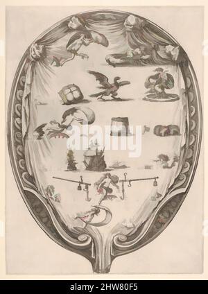 Kunst inspiriert von Rébus zum Thema Glück, ein Rätsel auf Drapieren, umgeben von einem Rahmen, eine ovale Komposition, ca. 1637–42, Radierung, Blatt: 11 5/16 x 8 3/8 Zoll (28,8 x 21,3 cm), Stefano della Bella (Italienisch, Florenz 1610–1664 Florenz), die Interpretation des Rätsels per, Klassische Werke, die von Artotop mit einem Schuss Moderne modernisiert wurden. Formen, Farbe und Wert, auffällige visuelle Wirkung auf Kunst. Emotionen durch Freiheit von Kunstwerken auf zeitgemäße Weise. Eine zeitlose Botschaft, die eine wild kreative neue Richtung verfolgt. Künstler, die sich dem digitalen Medium zuwenden und die Artotop NFT erschaffen Stockfoto