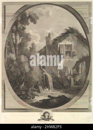 Kunst inspiriert von Paysage au Moulin (Windmill Landscape), 18.. Jahrhundert, Radierung und Gravur, Blatt: 19 5/8 x 14 3/4 Zoll (49,8 x 37,4 cm) beschnitten, Drucke, Pierre François Laurent (französisch, Marseille 1739–1809 Paris), After François Boucher (französisch, Paris 1703–1770 Paris, Klassische Werke, die von Artotop mit einem Schuss Moderne modernisiert wurden. Formen, Farbe und Wert, auffällige visuelle Wirkung auf Kunst. Emotionen durch Freiheit von Kunstwerken auf zeitgemäße Weise. Eine zeitlose Botschaft, die eine wild kreative neue Richtung verfolgt. Künstler, die sich dem digitalen Medium zuwenden und die Artotop NFT erschaffen Stockfoto