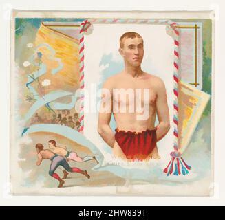 Kunst inspiriert von William Cummings, Runner, von World's Champions, Second Series (N43) for Allen & Ginter Cigarettes, 1888, kommerzielle Lithographie, Blatt: 2 15/16 x 3 1/4 Zoll (7,4 x 8,3 cm), Tauschkarten von „World's Champions“, zweite Serie (N43), die 1888 in einem Satz von 50 Karten an Classic Works ausgestellt wurde, die von Artotop mit einem Schuss Modernität modernisiert wurden. Formen, Farbe und Wert, auffällige visuelle Wirkung auf Kunst. Emotionen durch Freiheit von Kunstwerken auf zeitgemäße Weise. Eine zeitlose Botschaft, die eine wild kreative neue Richtung verfolgt. Künstler, die sich dem digitalen Medium zuwenden und die Artotop NFT erschaffen Stockfoto