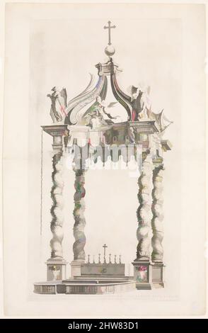 Kunst inspiriert von Isolated View of Berninis Baldacchino. Platte 39 aus dem Album 'Basilica di S. Pietro in Vaticano', 1653–91, Gravur, Platte: 26 1/2 x 14 7/16 Zoll (67,3 x 36,6 cm), nach Gian Lorenzo Bernini (Italienisch, Neapel 1598–1680 Rom), isolierte Ansicht des Baldacchino entworfen, Classic Works modernisiert von Artotop mit einem Schuss Moderne. Formen, Farbe und Wert, auffällige visuelle Wirkung auf Kunst. Emotionen durch Freiheit von Kunstwerken auf zeitgemäße Weise. Eine zeitlose Botschaft, die eine wild kreative neue Richtung verfolgt. Künstler, die sich dem digitalen Medium zuwenden und die Artotop NFT erschaffen Stockfoto