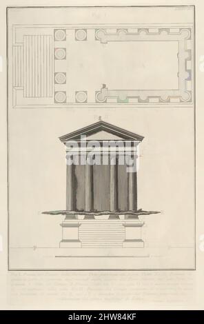 Kunst inspiriert von Plan und Fassade des Tempels von Fortuna Virilis (Tempio della Fortuna virile), aus der Serie 'Le Antichità Romane', 1756, Radierung, Blatt: 20 3/8 x 14 3/4 Zoll (51,8 x 37,4 cm), Giovanni Battista Piranesi (Italienisch, Mogliano Veneto 1720–1778 Rom, Klassische Werke, die von Artotop mit einem Schuss Moderne modernisiert wurden. Formen, Farbe und Wert, auffällige visuelle Wirkung auf Kunst. Emotionen durch Freiheit von Kunstwerken auf zeitgemäße Weise. Eine zeitlose Botschaft, die eine wild kreative neue Richtung verfolgt. Künstler, die sich dem digitalen Medium zuwenden und die Artotop NFT erschaffen Stockfoto