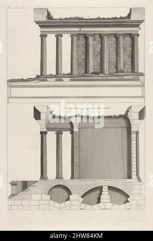 Kunst, inspiriert vom Profil des Tempels von Fortuna Virilis (Profilo del Tempio della Fortuna virile), und Teil des Tempels, aus der Serie 'Le Antichità Romane', 1756, Radierung, Blatt: 20 3/8 x 14 13/16 Zoll (51,8 x 37,6 cm), Giovanni Battista Piranesi (Italienisch, Mogliano Veneto 1720–, Klassische Werke, die von Artotop mit einem Schuss Moderne modernisiert wurden. Formen, Farbe und Wert, auffällige visuelle Wirkung auf Kunst. Emotionen durch Freiheit von Kunstwerken auf zeitgemäße Weise. Eine zeitlose Botschaft, die eine wild kreative neue Richtung verfolgt. Künstler, die sich dem digitalen Medium zuwenden und die Artotop NFT erschaffen Stockfoto