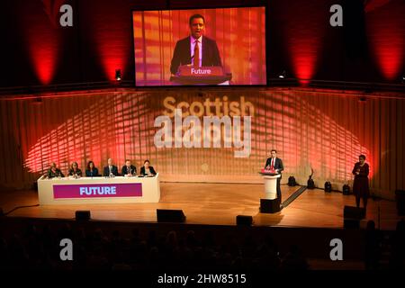 Glasgow, Schottland, Großbritannien. 4. März 2022. IM BILD: Anas Sarwar MSP Rede des schottischen Labour-Parteiführers am ersten Tag der Nationalen Frühlingsparteikonferenz. Quelle: Colin Fisher/Alamy Live News Stockfoto