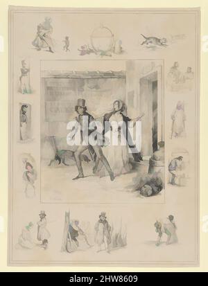 Art inspired by Chat échaudé craint l'Eau froide, 19. Century, Lithographie, Blatt: 10 7/16 x 7 13/16 Zoll (26,5 x 19,8 cm), Drucke, Victor Adam (französisch, 1801–1866, Klassische Werke, die von Artotop mit einem Schuss Moderne modernisiert wurden. Formen, Farbe und Wert, auffällige visuelle Wirkung auf Kunst. Emotionen durch Freiheit von Kunstwerken auf zeitgemäße Weise. Eine zeitlose Botschaft, die eine wild kreative neue Richtung verfolgt. Künstler, die sich dem digitalen Medium zuwenden und die Artotop NFT erschaffen Stockfoto