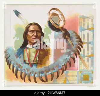 Kunst inspiriert von Big Snake, Winnebagoes, aus der American Indian Chiefs Serie (N36) für Allen & Ginter Zigaretten, 1888, kommerzielle Farblithographie, Blatt: 2 7/8 x 3 1/4 Zoll (7,3 x 8,3 cm), Handelskarten aus der Serie 'American Indian Chiefs' (N36), die 1888 in einer Serie von 50 Stück herausgegeben wurde, klassische Werke, die von Artotop mit einem Schuss Moderne modernisiert wurden. Formen, Farbe und Wert, auffällige visuelle Wirkung auf Kunst. Emotionen durch Freiheit von Kunstwerken auf zeitgemäße Weise. Eine zeitlose Botschaft, die eine wild kreative neue Richtung verfolgt. Künstler, die sich dem digitalen Medium zuwenden und die Artotop NFT erschaffen Stockfoto